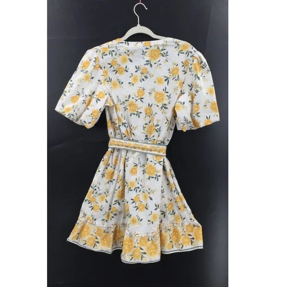 Joie White yellow floral puff sleeve mini dress Azaleia spring summer flirty 10 - Picture 11 of 16